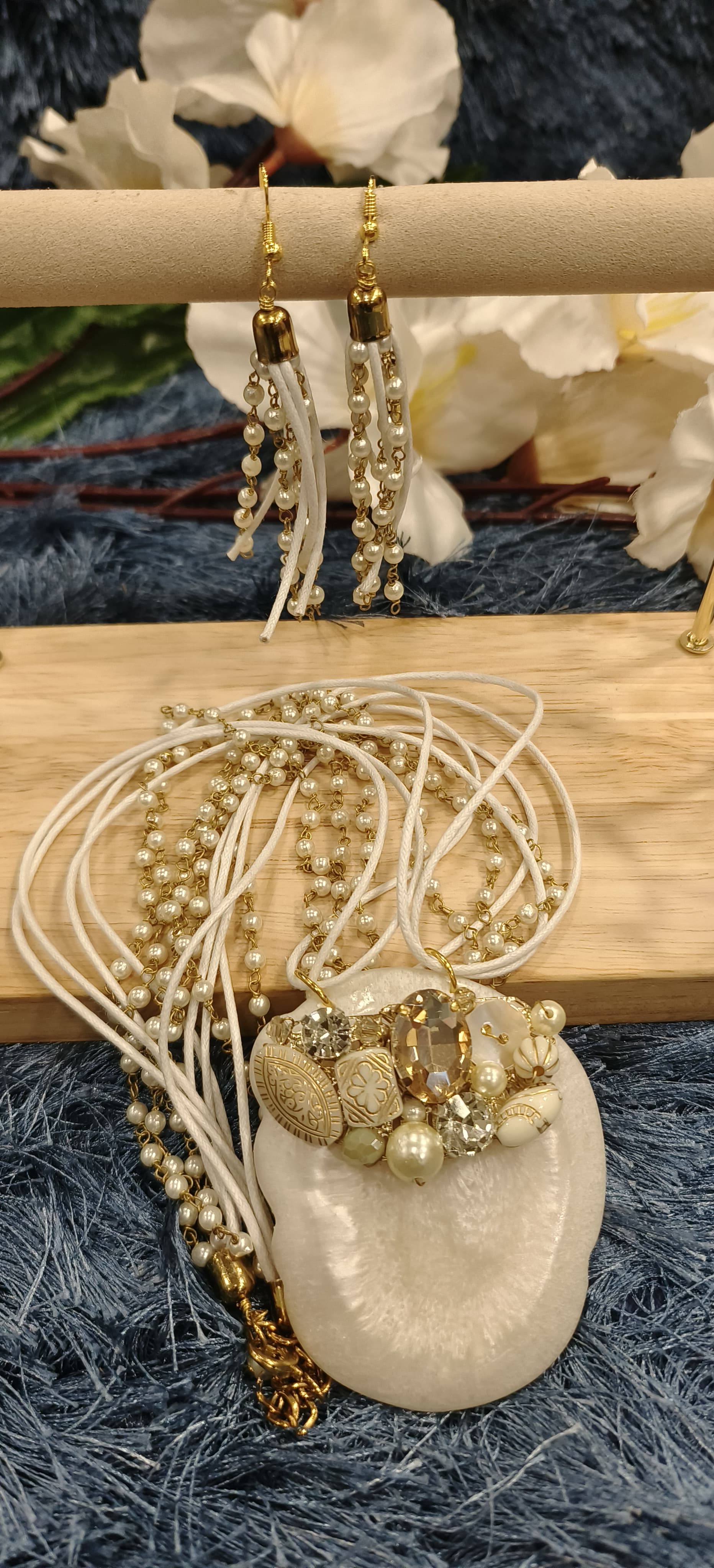 Golden Blossom Handcrafted Beaded Medallion Necklace With Earrings
