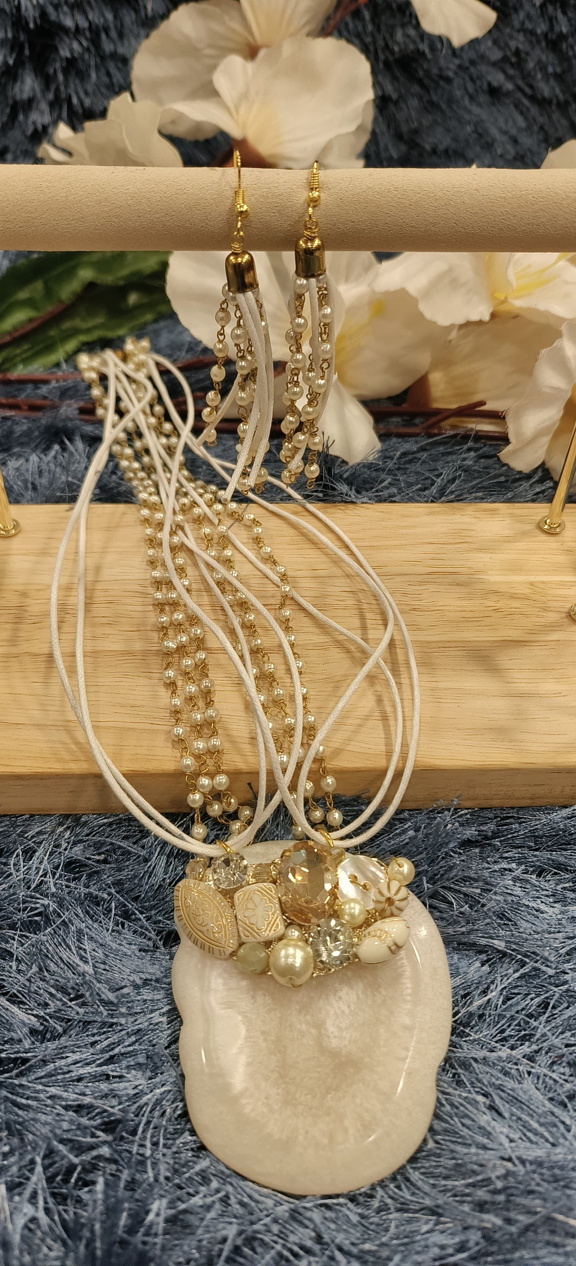 Golden Blossom Handcrafted Beaded Medallion Necklace With Earrings