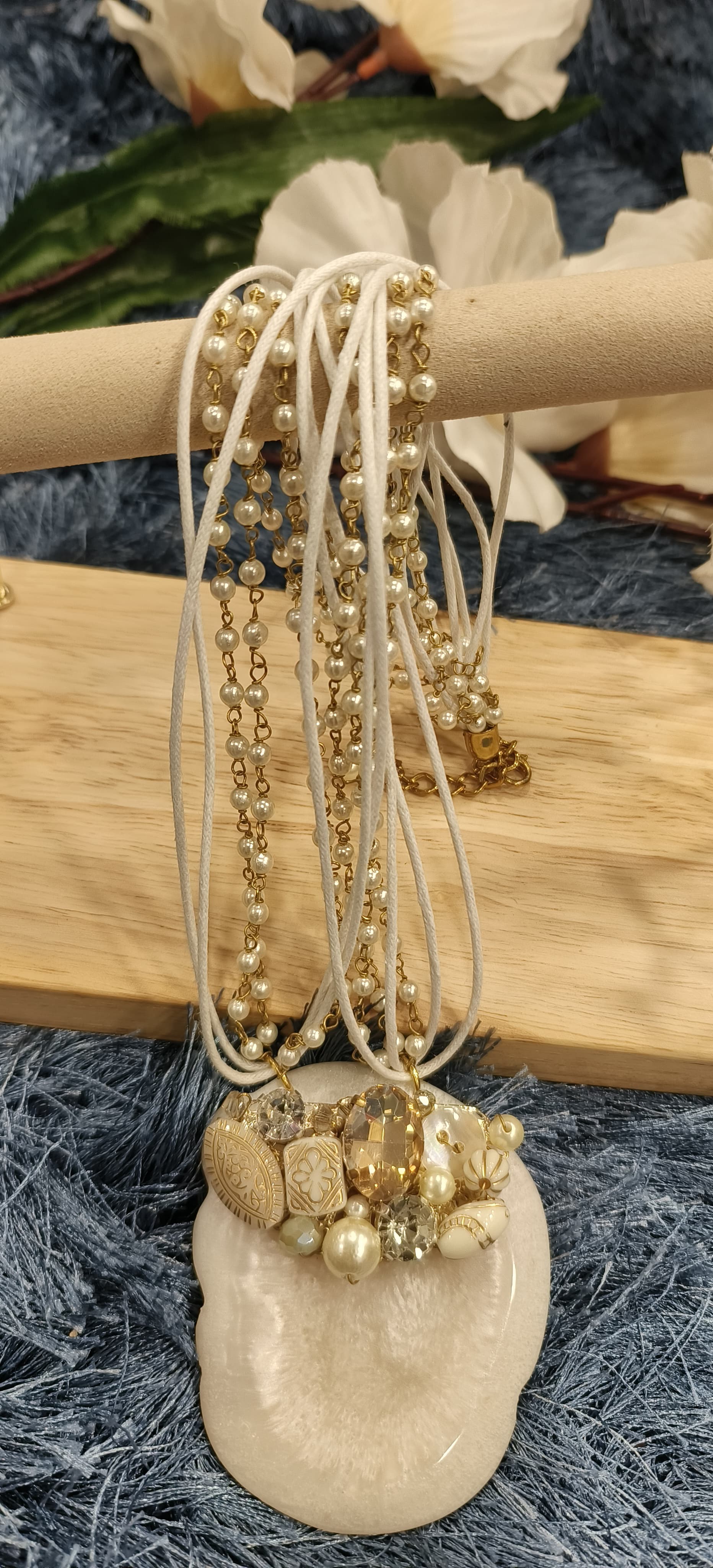 Golden Blossom Handcrafted Beaded Medallion Necklace With Earrings