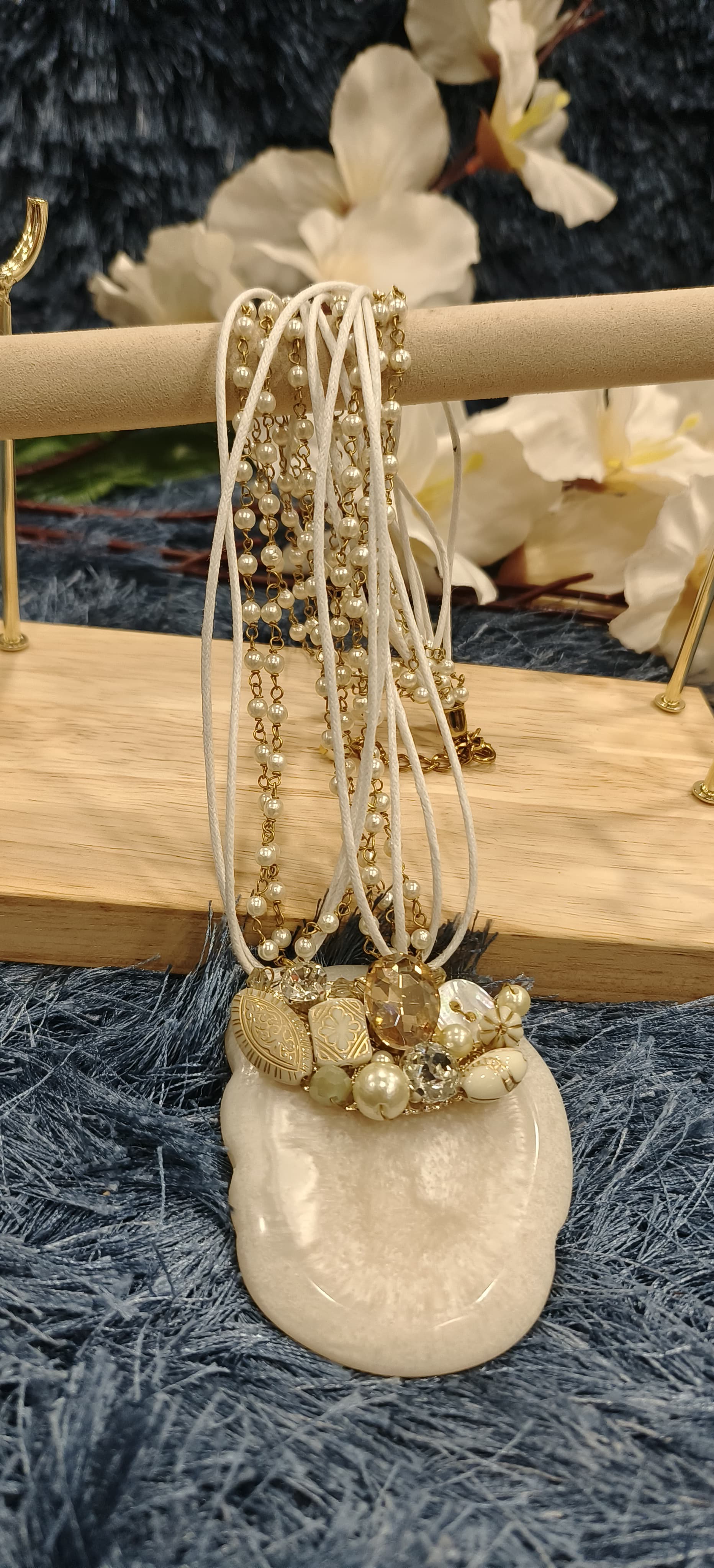 Golden Blossom Handcrafted Beaded Medallion Necklace With Earrings