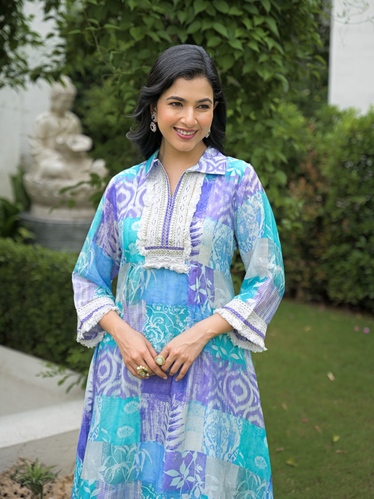 Boho Chic Glance Sky Shade A-Line Kurta Pant Set-10425