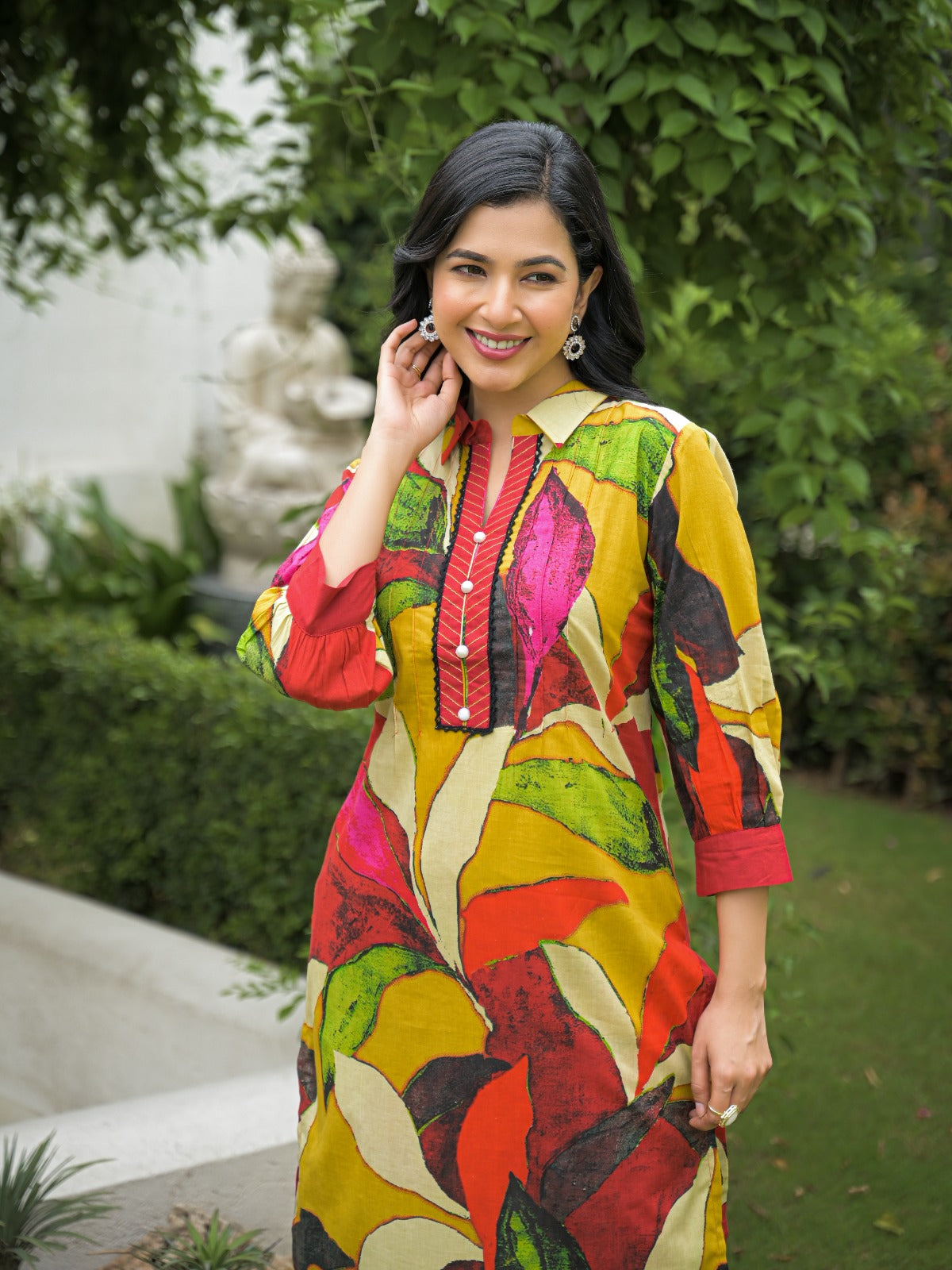 Multicolored Colored Peral Button Co-Ord Look Kurta Pant Set