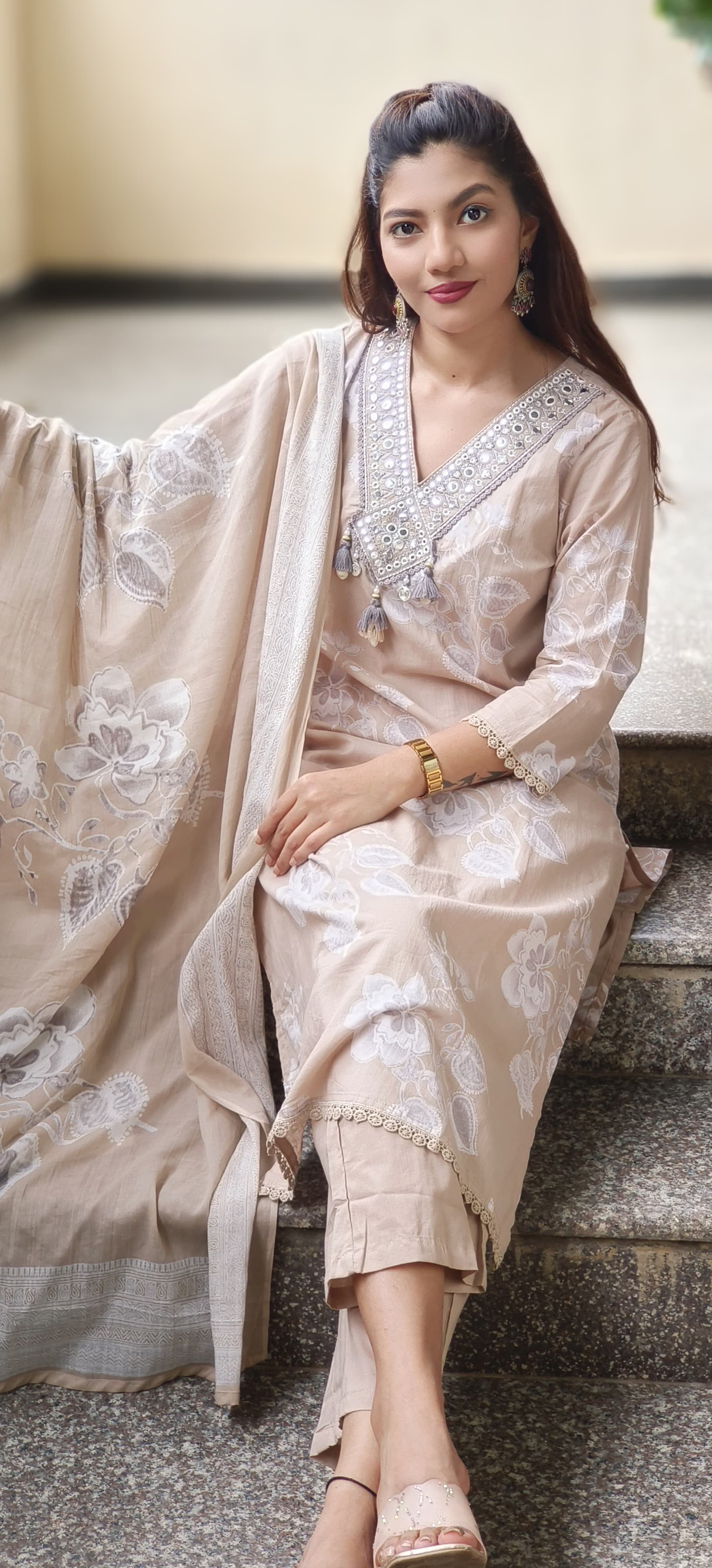 Zehra Embroidered Elegance Full Suit Set With Dupatta In Cotton Fabric