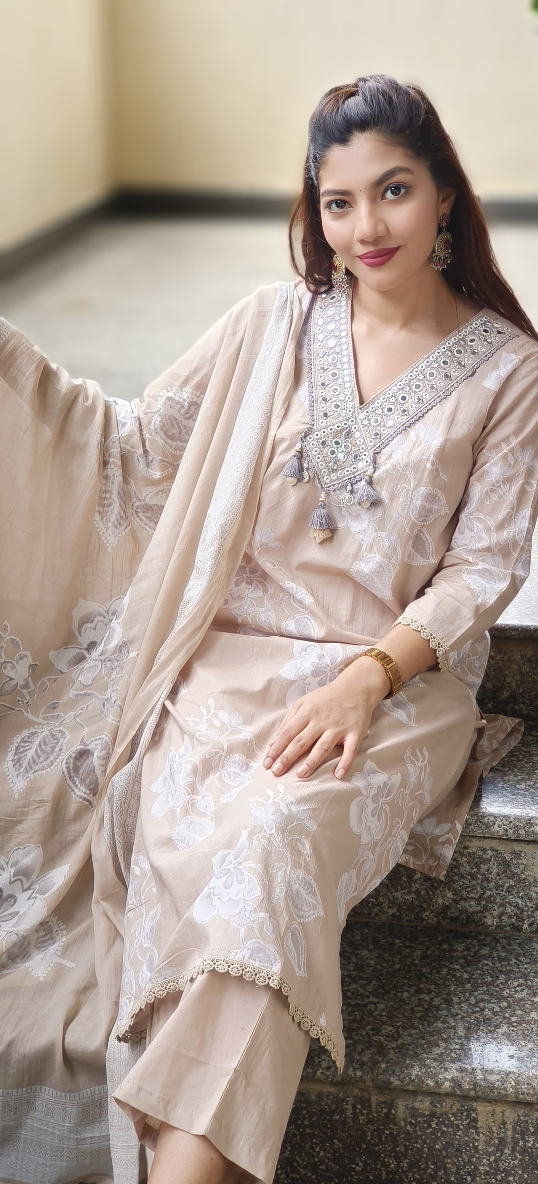 Zehra Embroidered Elegance Full Suit Set With Dupatta In Cotton Fabric