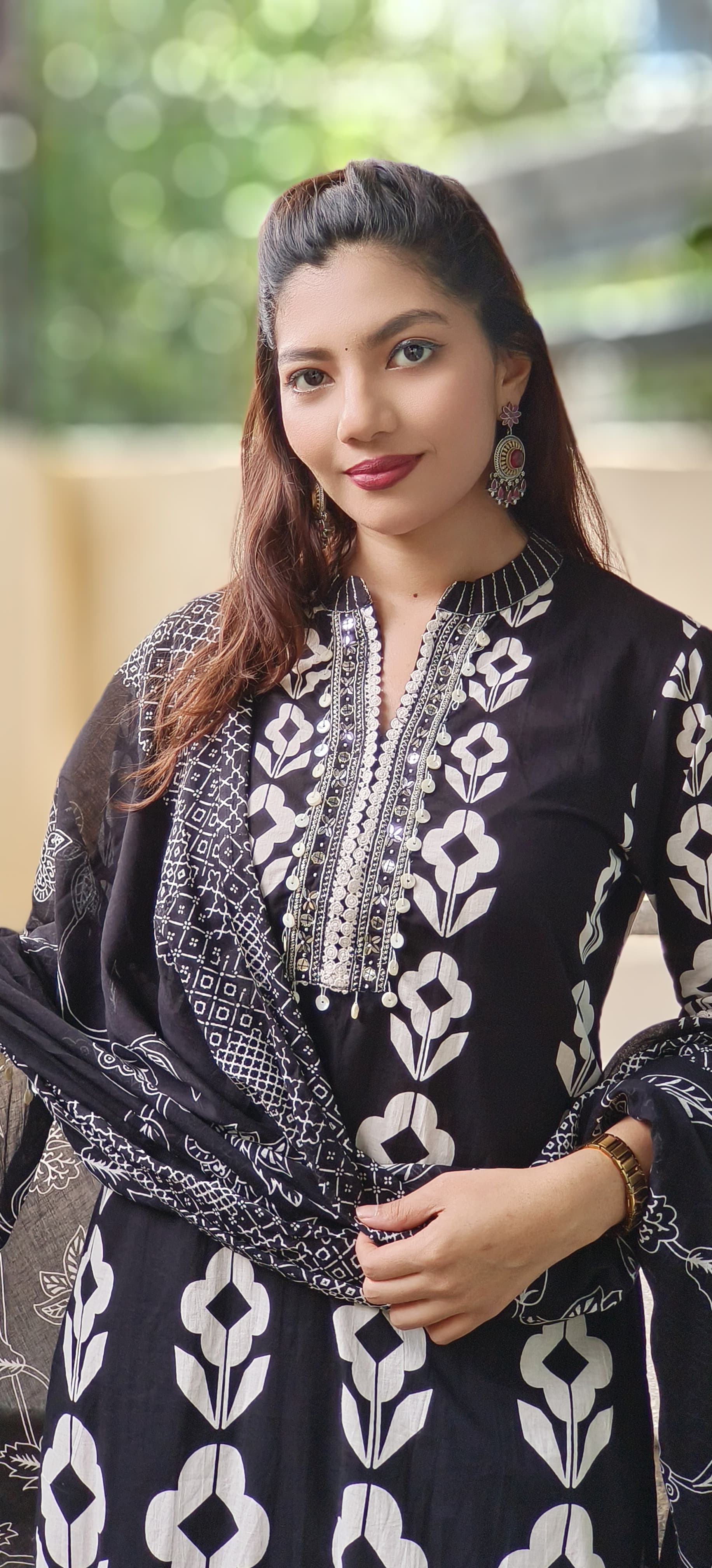 Aafreen Block Bloom Full Suit Set With Dupatta In Cotton