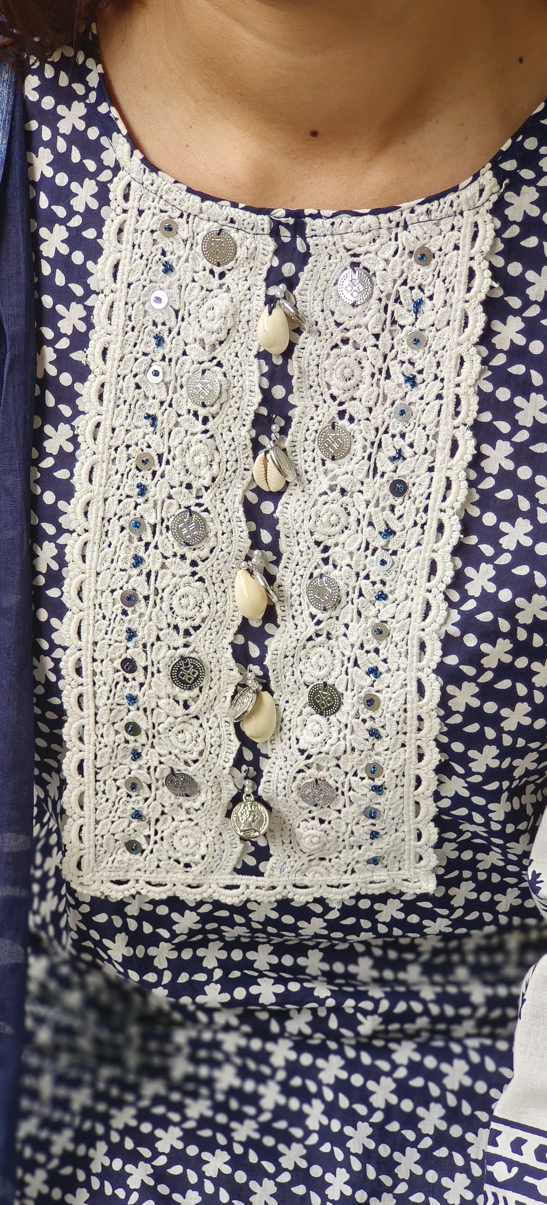 Crosia Lace Work Floral Touch Full Suit Set With Dupatta In Cotton Fabric-10414