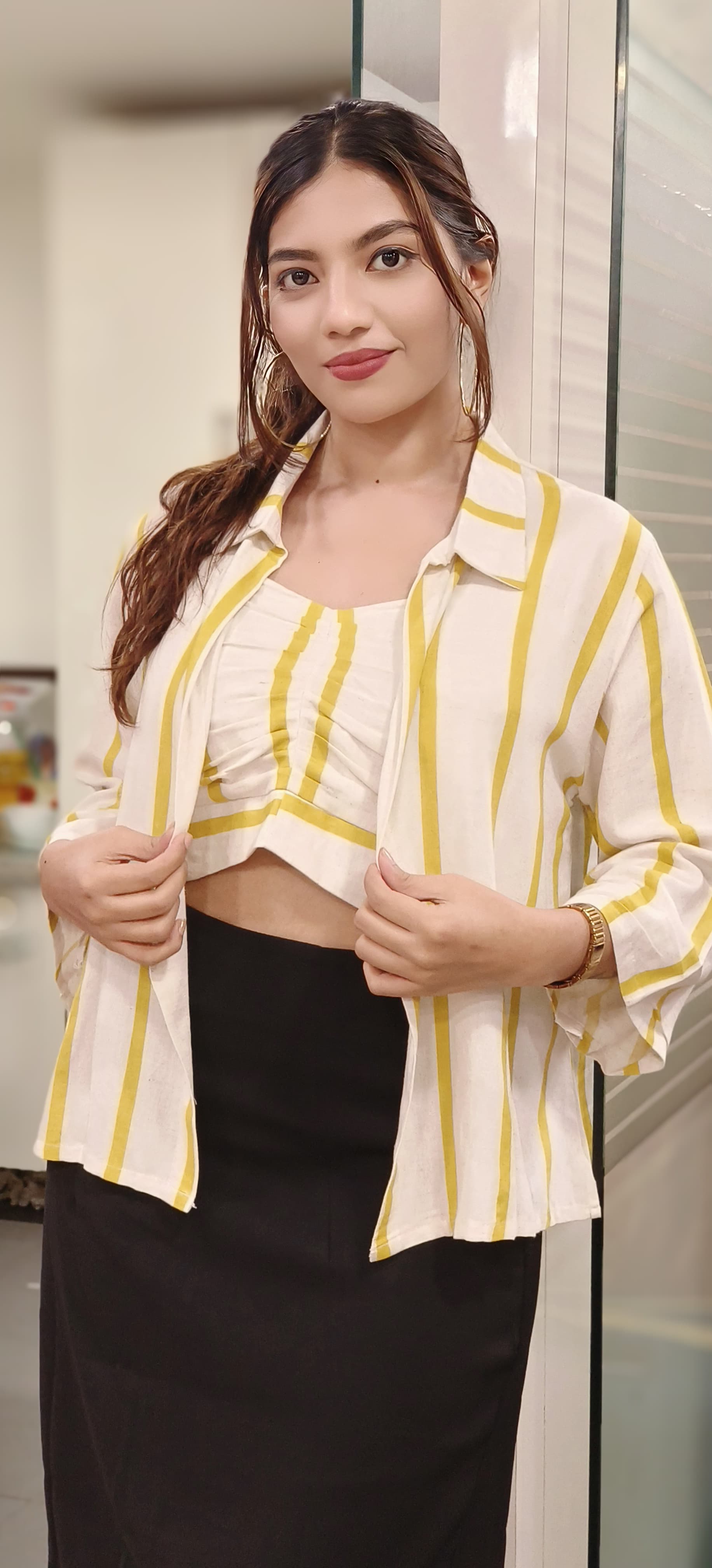 Striped Crop Top With Collared Outer