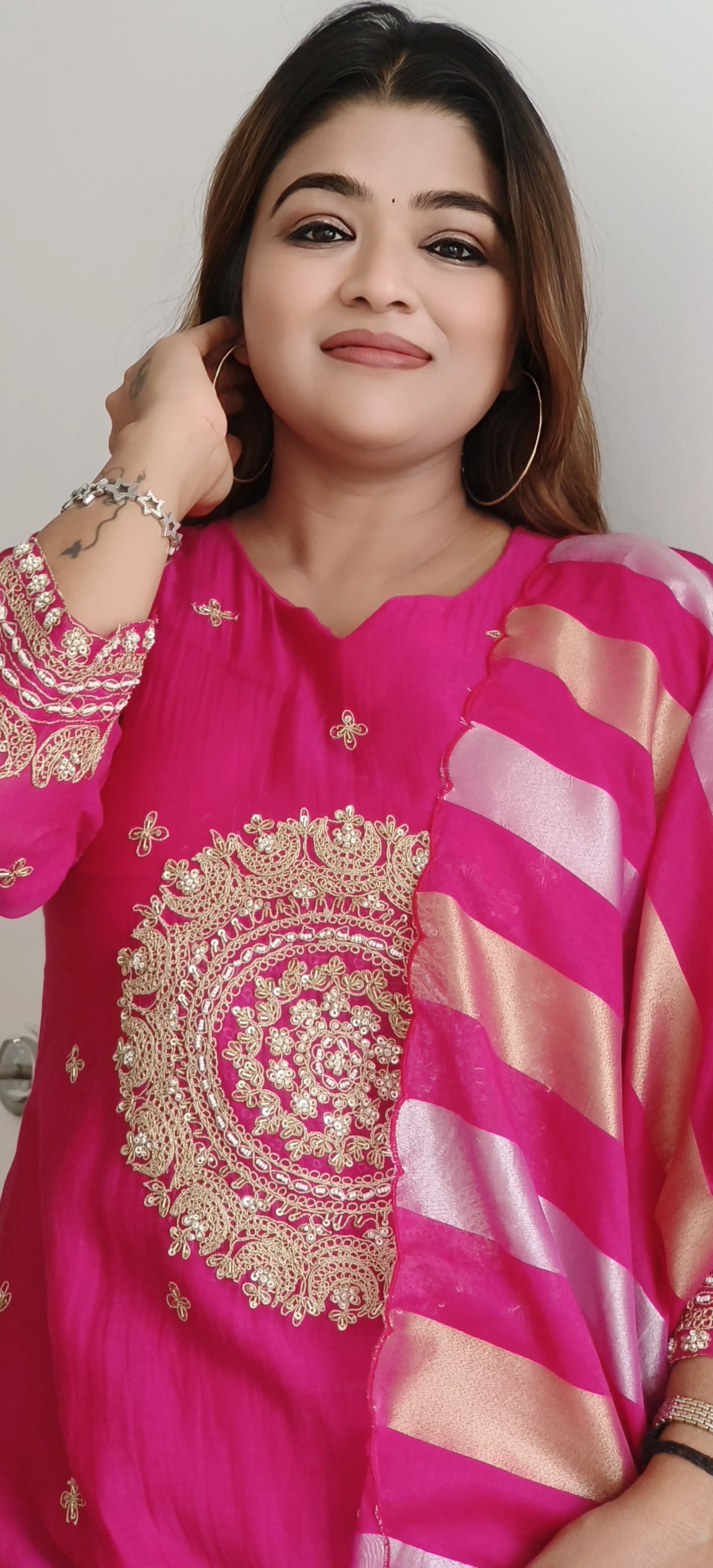 Beautiful Heavy Handwork A-Line Kurta With Bottom In Pure Mul-Chanderi Fabric & Tissue Dupatta
