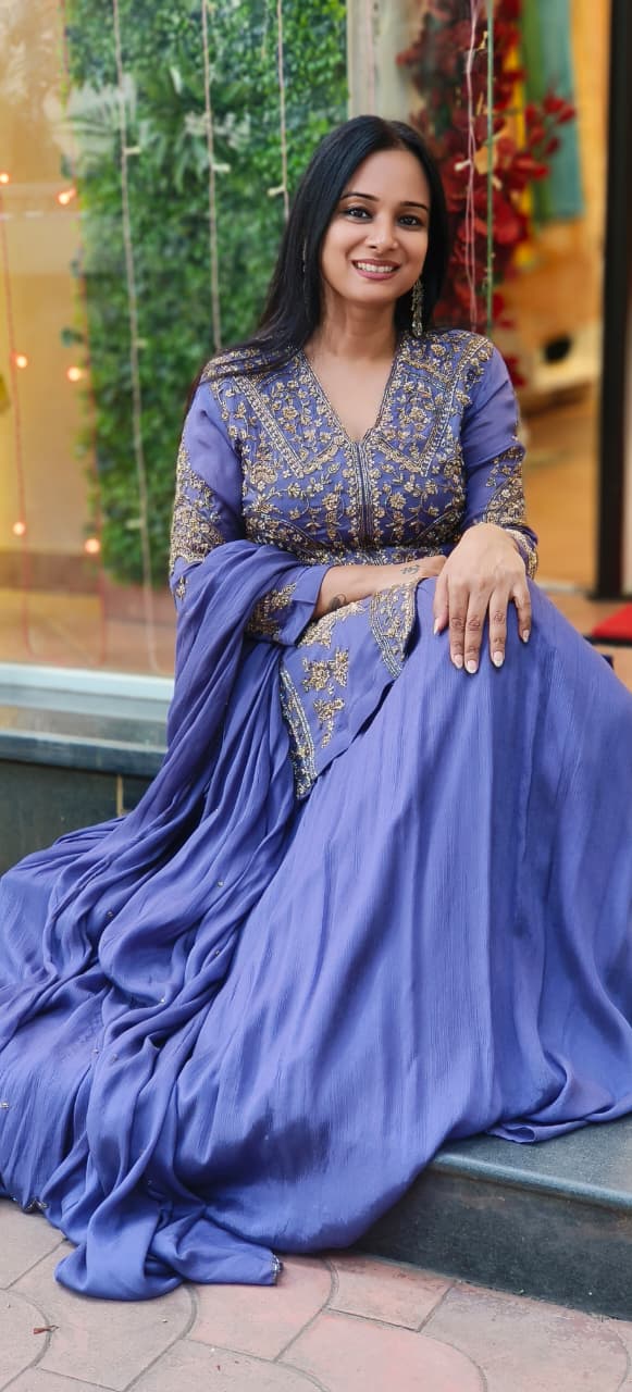 Graceful Purple Heavy Handwork Designer Party Wear