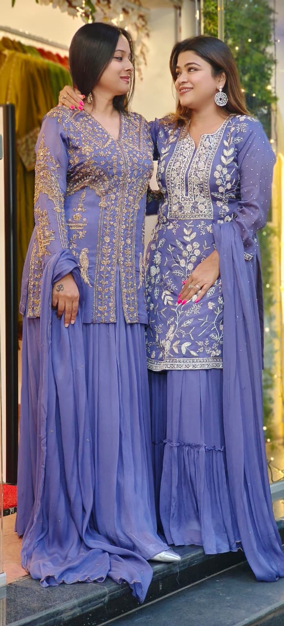 Graceful Purple Heavy Handwork Designer Party Wear