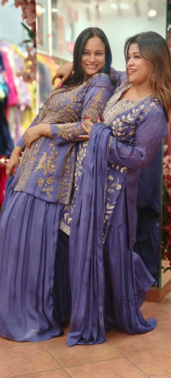 Graceful Purple Heavy Handwork Designer Party Wear