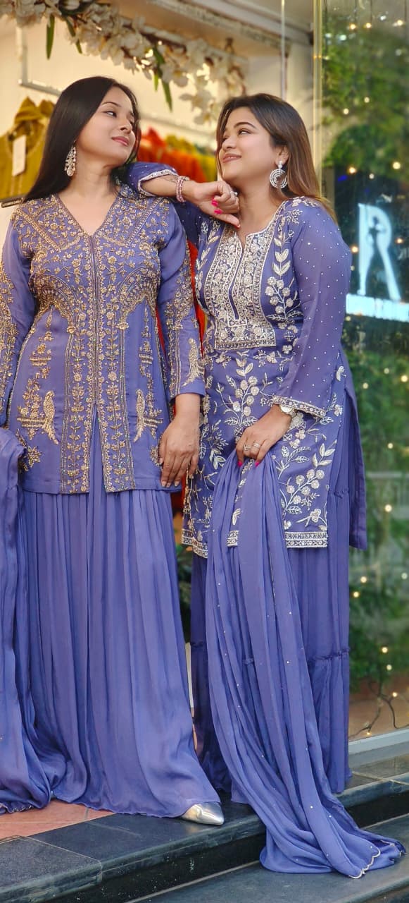 Graceful Purple Heavy Handwork Designer Party Wear