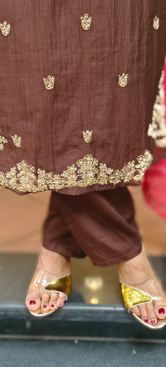 Beautiful Zardosi Suttle Handwork Full Suit Set With Dupatta
