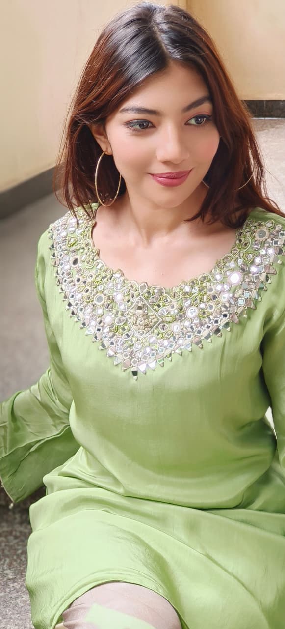 Heavy Handwork Crepe Kurta With Printed Palazzo Bottom