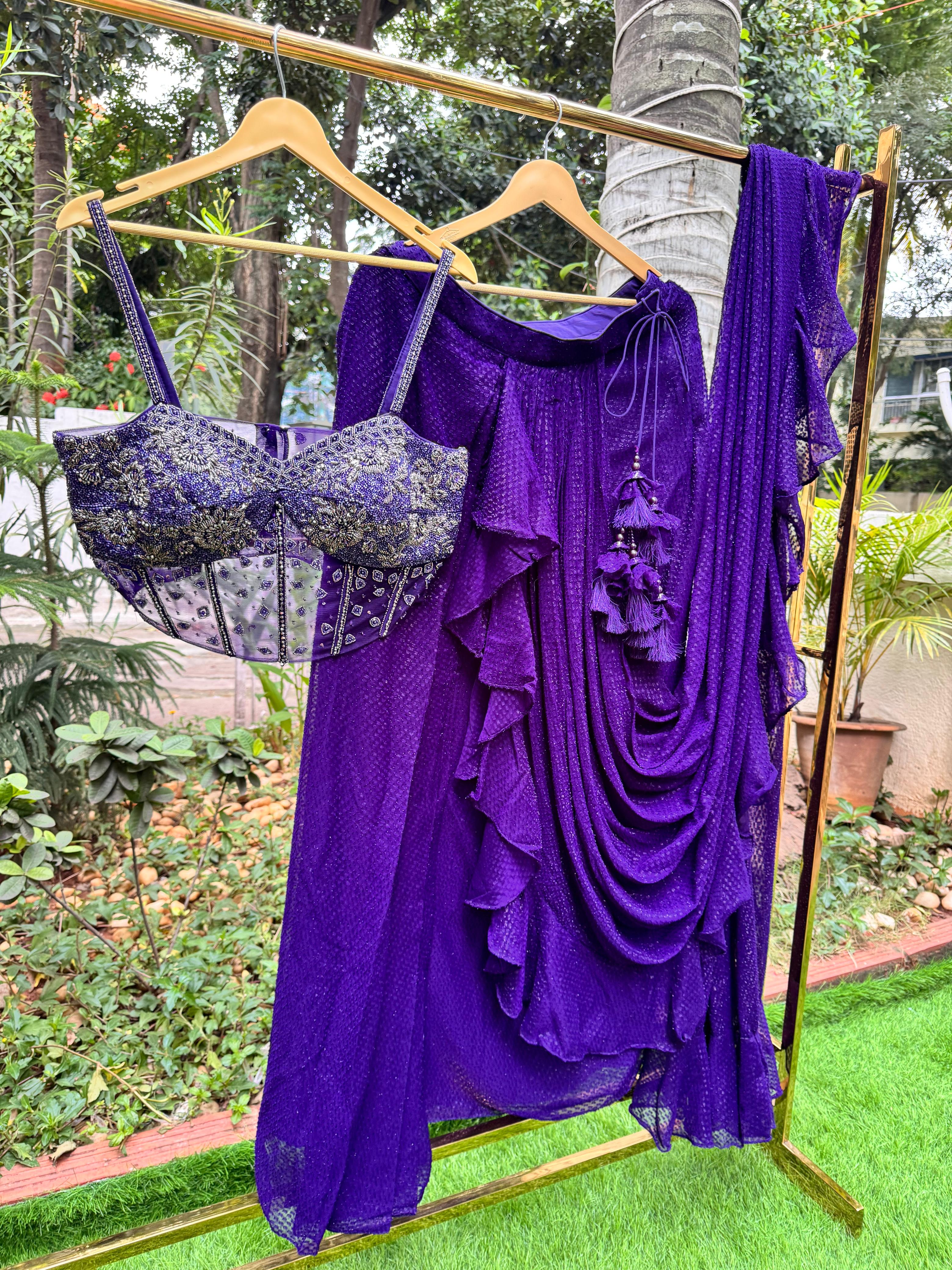 Tassel Charm Vibrant Ruffled Drape Saree With Designer Cut Dana Crystallex Blouse