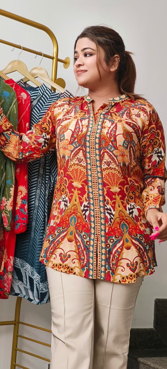 Vintage Paisley Printed Short Kurti Only In Crepe Fabric- 10866, 10867