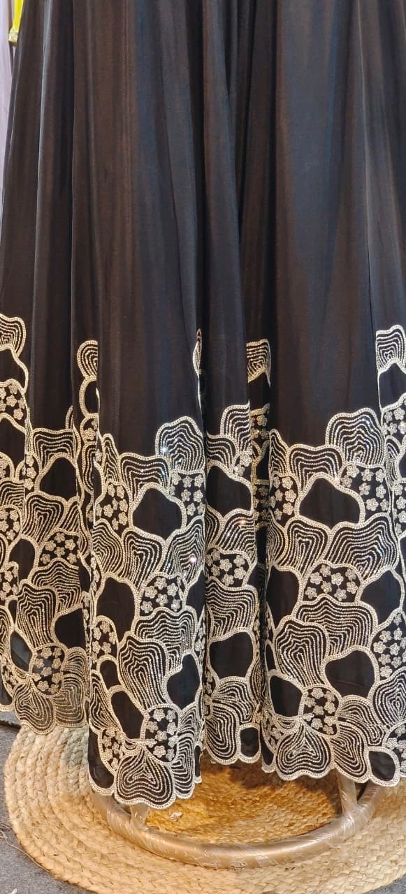 Tiny Shimmery Cut Dana Beads Embelished Work Golden Spiral Bottom Netted A-Line Flared Sleeveless Gown