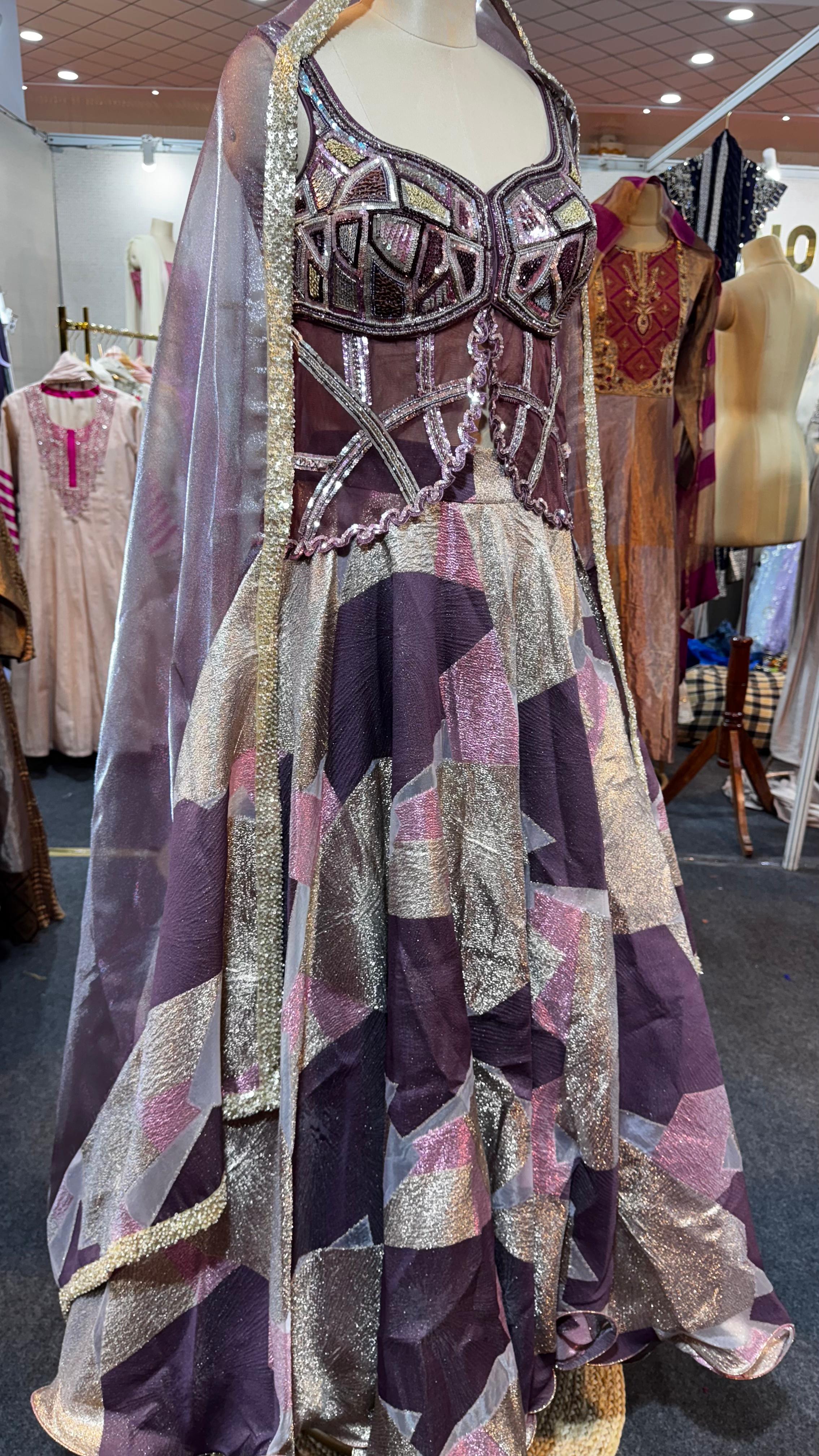 Twilight Glow Embroidered Dreamy Mauve Designer Lehenga With Front Slitted Blouse & Netted Dupatta- 11164