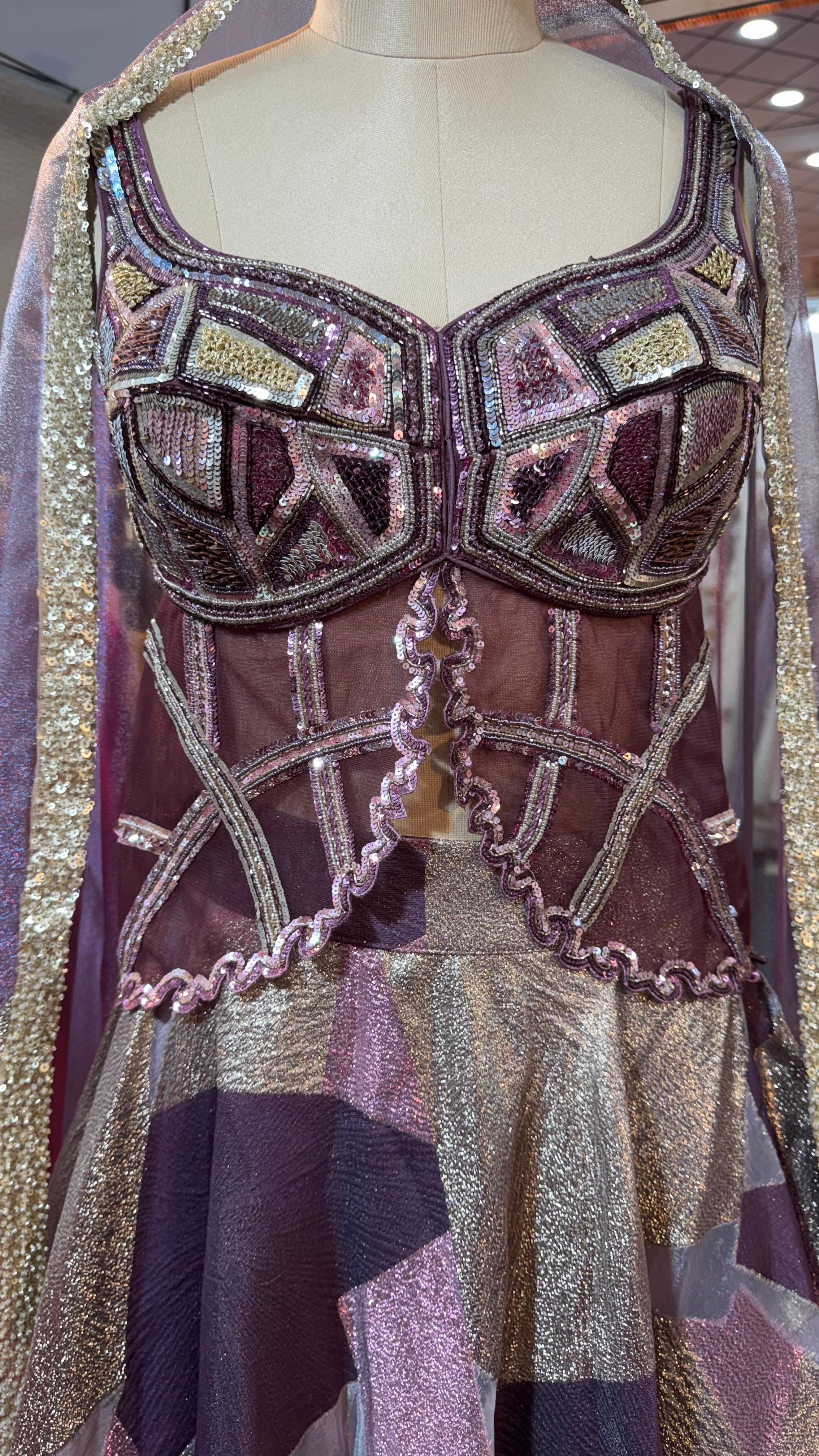 Twilight Glow Embroidered Dreamy Mauve Designer Lehenga With Front Slitted Blouse & Netted Dupatta- 11164
