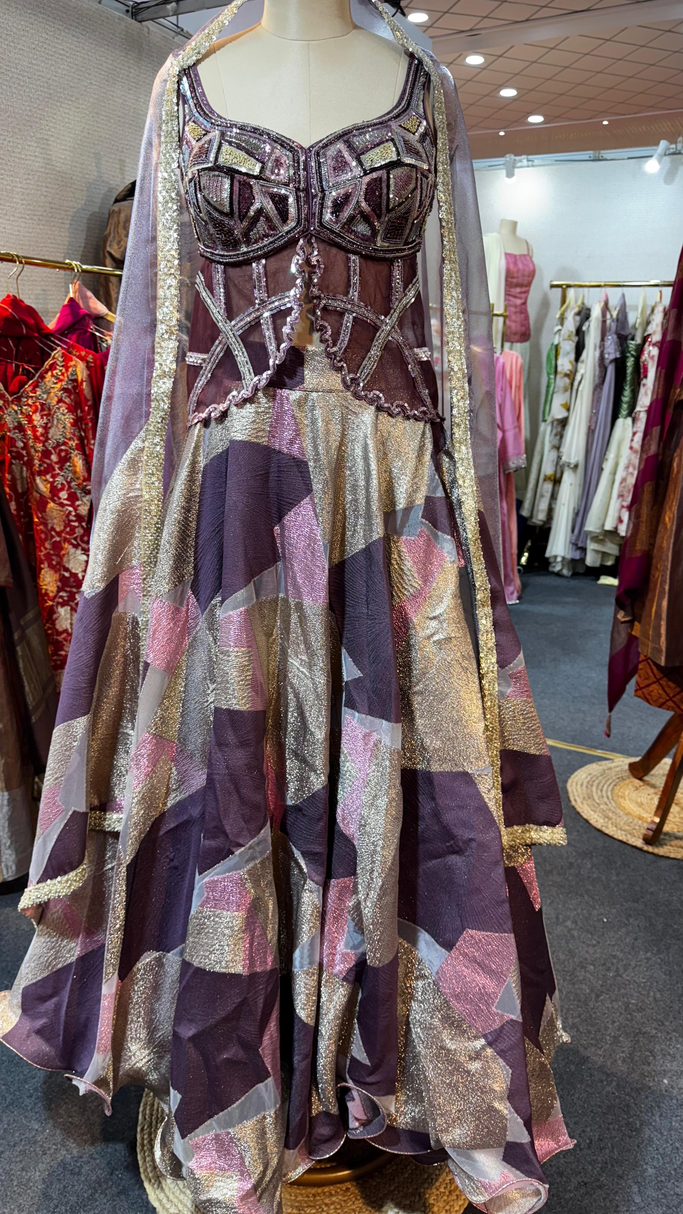 Twilight Glow Embroidered Dreamy Mauve Designer Lehenga With Front Slitted Blouse & Netted Dupatta- 11164