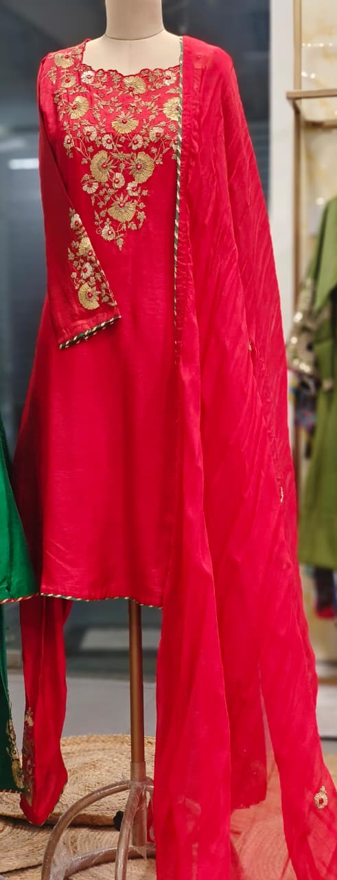 Zardosi Shimmery Thread Embroidered Front Yoke Solid Anarkali Full Suit Set With Dupatta