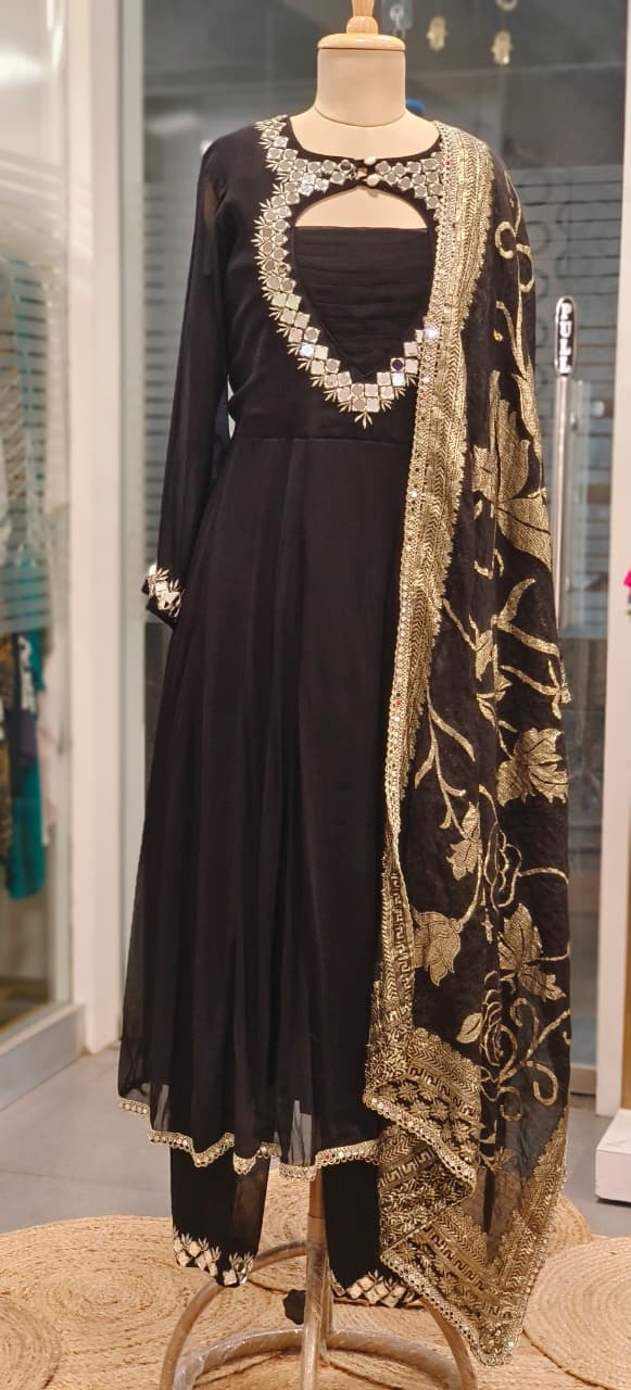 Real Mirror Elegance Twilight Glow Solid Anarkali Full Suit Set With Dupatta In Georgette Fabric- 11179, 11180