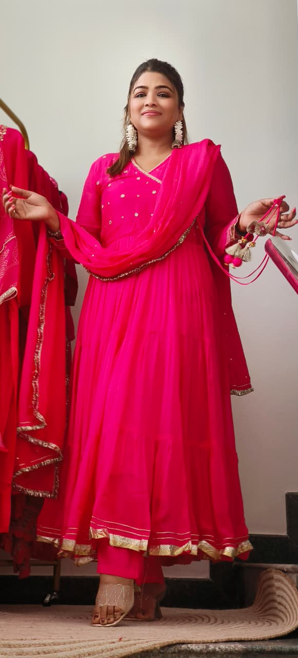 Gotta Minimal Work Angrakha Pattern Flared Anarkali Full Suit Set With Dupatta- 11224