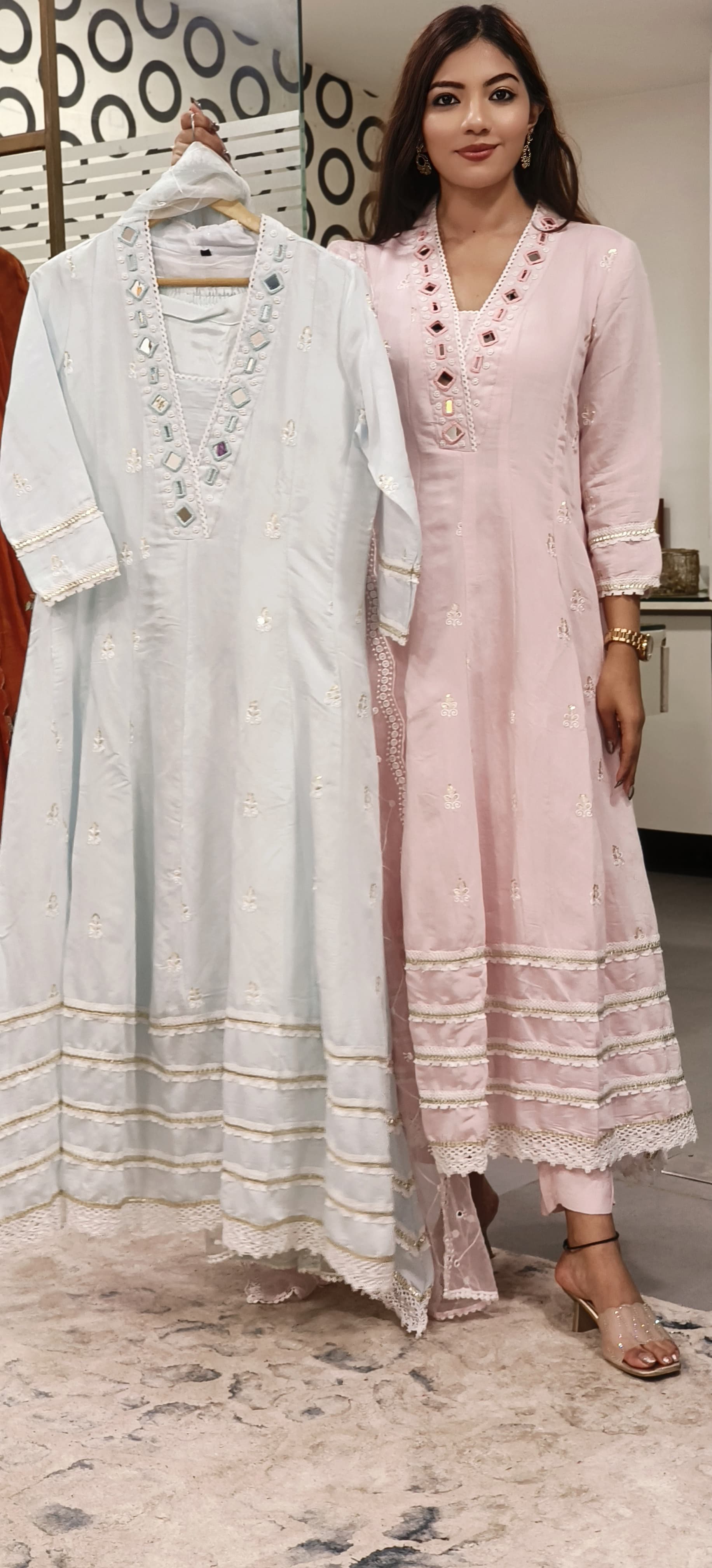 Elegant Real Mirror Anarkali Full Suit Set With Dupatta