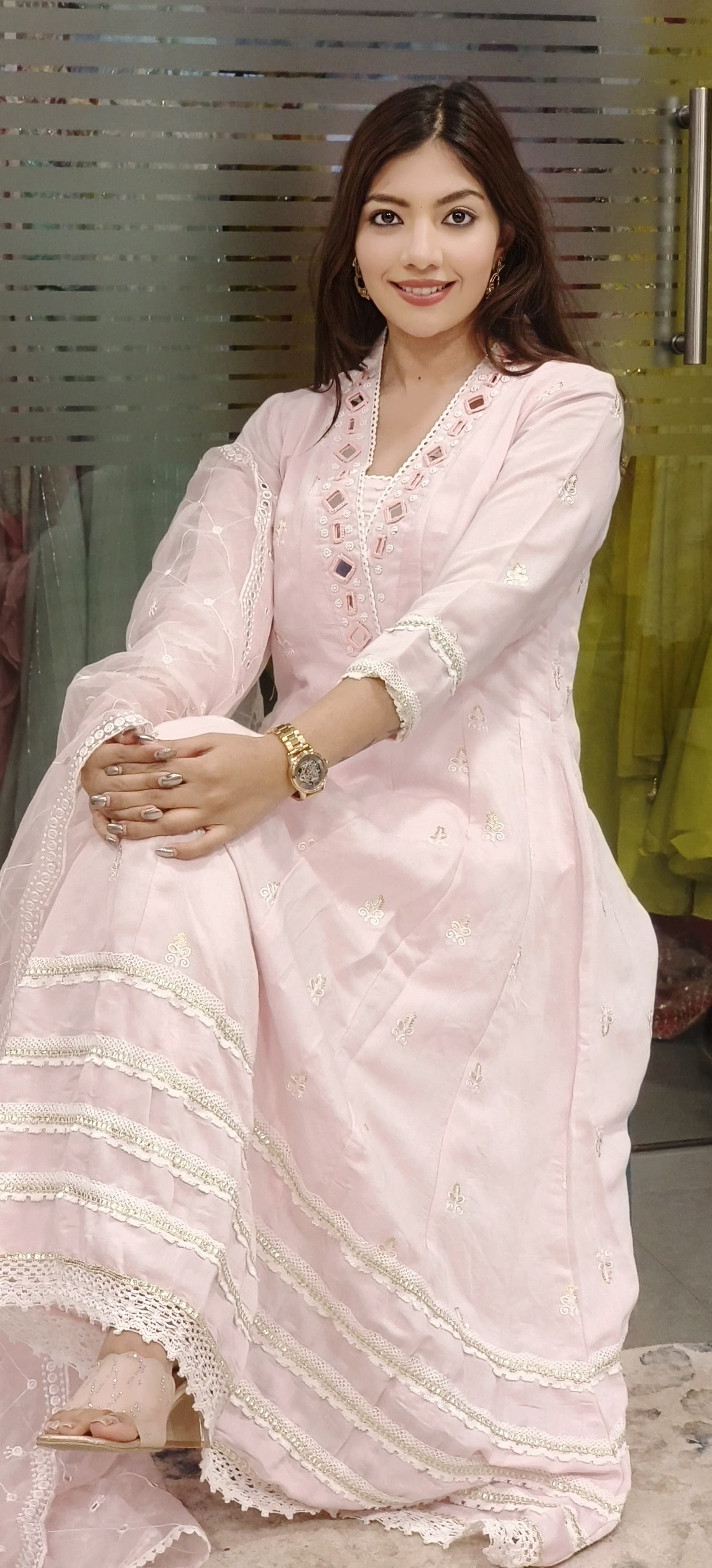Elegant Real Mirror Anarkali Full Suit Set With Dupatta