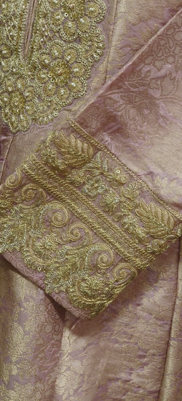 Zardosi Work Brocade Short Length Panel Anarkali With Loose Palazzo Work Bottom & Bordered Dupatta- 11226