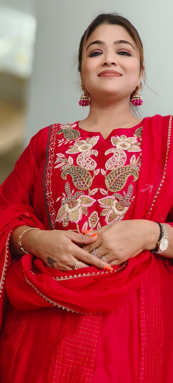 Elegant Designer Long Kurti in Premium Chanderi Fabric with Intricate Floral Embroidery A-Line Full Suit Set With Dupatta- 11439, 11440,