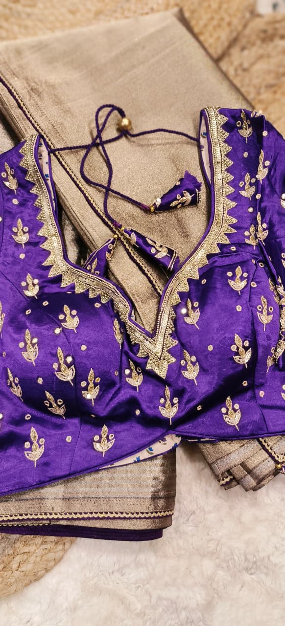 Premium Tissue Designer Party Wear Saree With Complete Handwork Blouse