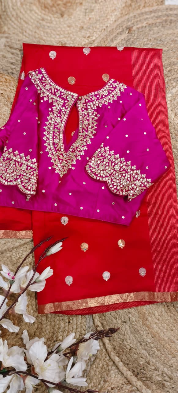 V-Neck Bright Shade Banarasi Touch Designer Saree In Pure Silk Fabric