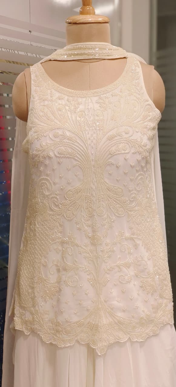 Complete Cut Dana Handwork Sleeveless Short Kurta With Inner, Chowker Dupatta & Very Flared Palazzo Bottom In Premium Georgette Fabric- 11589, 11590, 11591