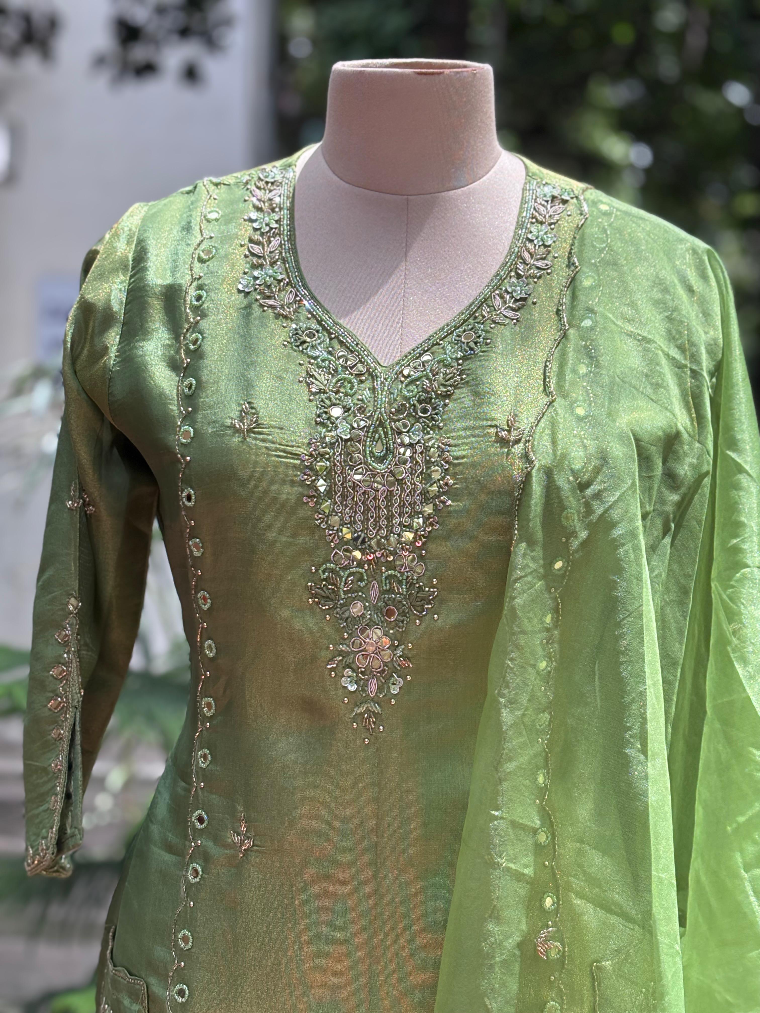 Gardenia Elegance Very Elegant Work Full Suit Set With Dupatta In Shimmer Tissue Fabric- 11551