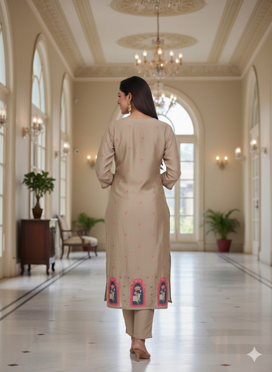 Mini Lotus Gauvastra Printed Full Suit Set With Dupatta In Dola Silk Fabric- 11583