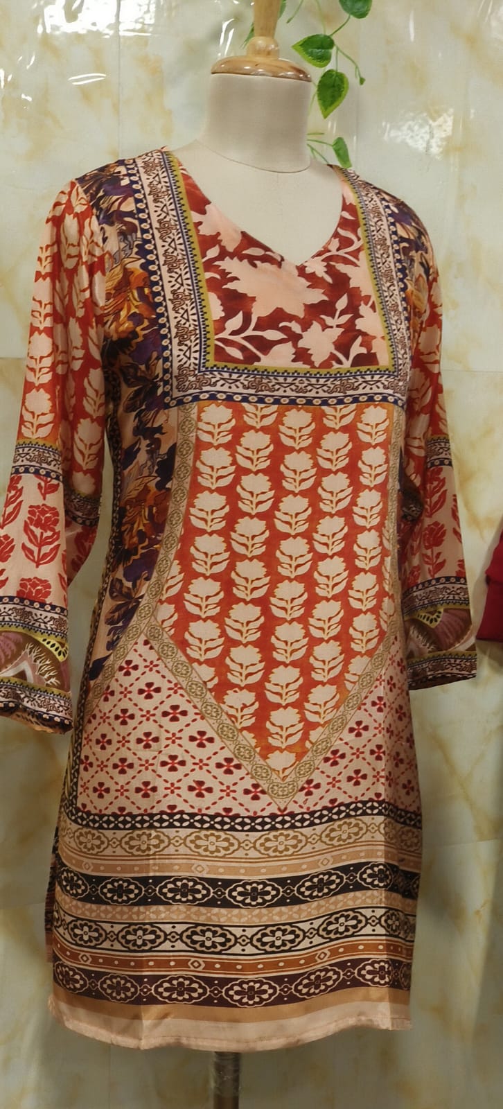 Rust Blossom Printed Motif Short Kurti Only