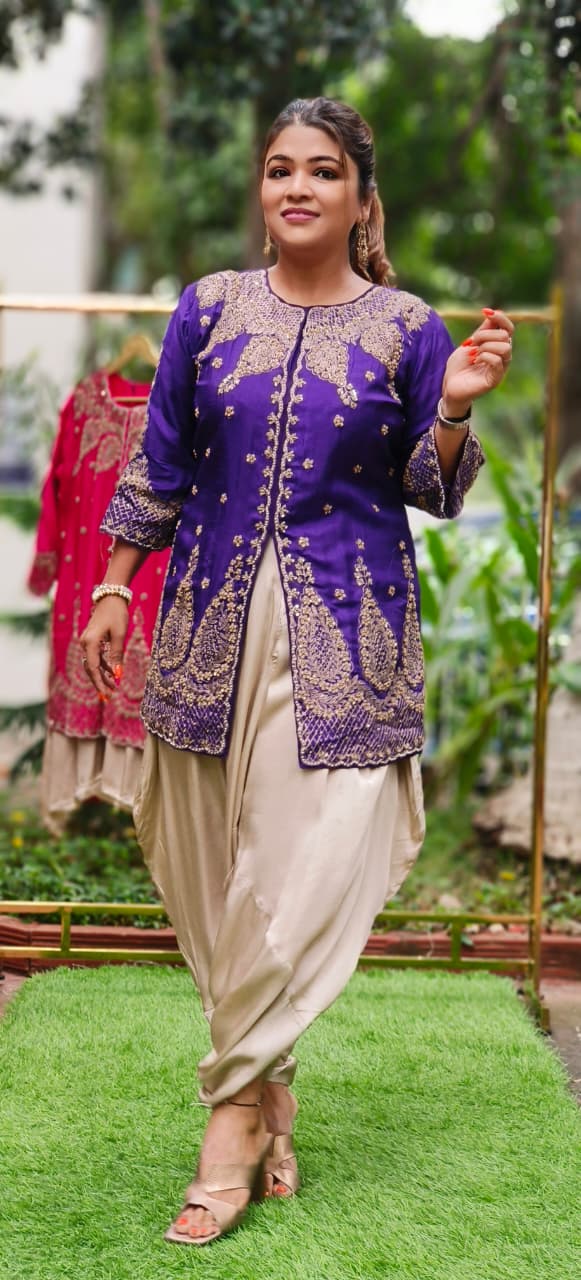 Very Stylish Designer Zardosi Work Short Kurta With Harem Bottom- 11623, 11622