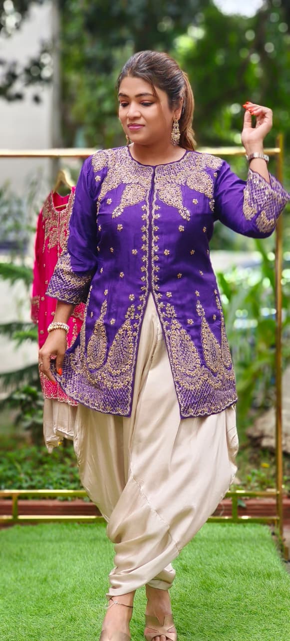 Very Stylish Designer Zardosi Work Short Kurta With Harem Bottom- 11623, 11622
