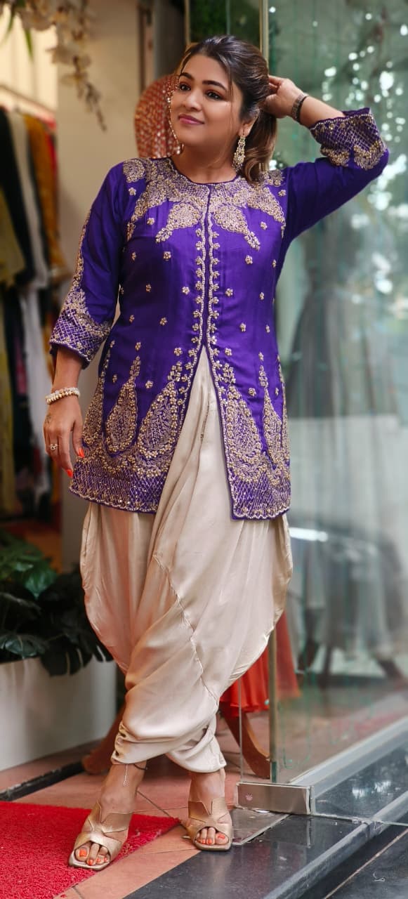 Very Stylish Designer Zardosi Work Short Kurta With Harem Bottom- 11623, 11622