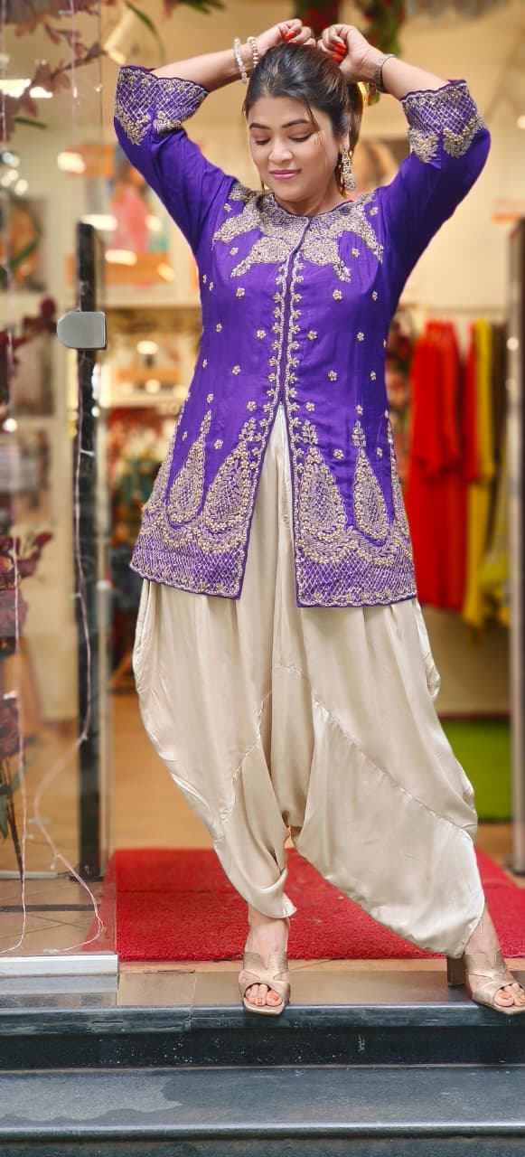 Very Stylish Designer Zardosi Work Short Kurta With Harem Bottom- 11623, 11622