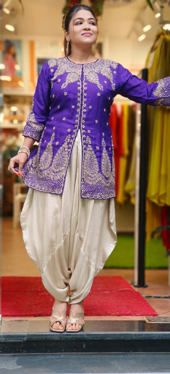 Very Stylish Designer Zardosi Work Short Kurta With Harem Bottom- 11623, 11622