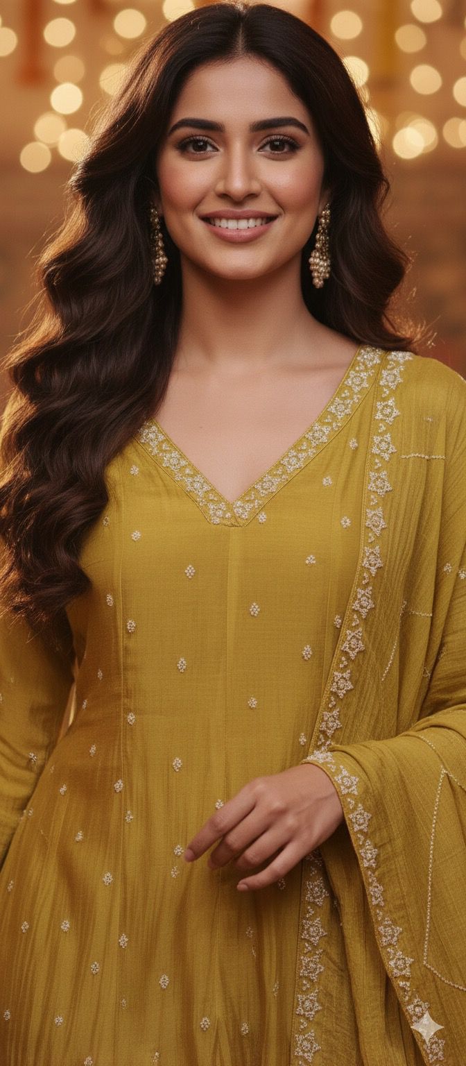 Complete Cut Dana Pearl Work Sober A-Line Panel Anarkali Full Suit Set In Mul Chanderi Fabric- 11672