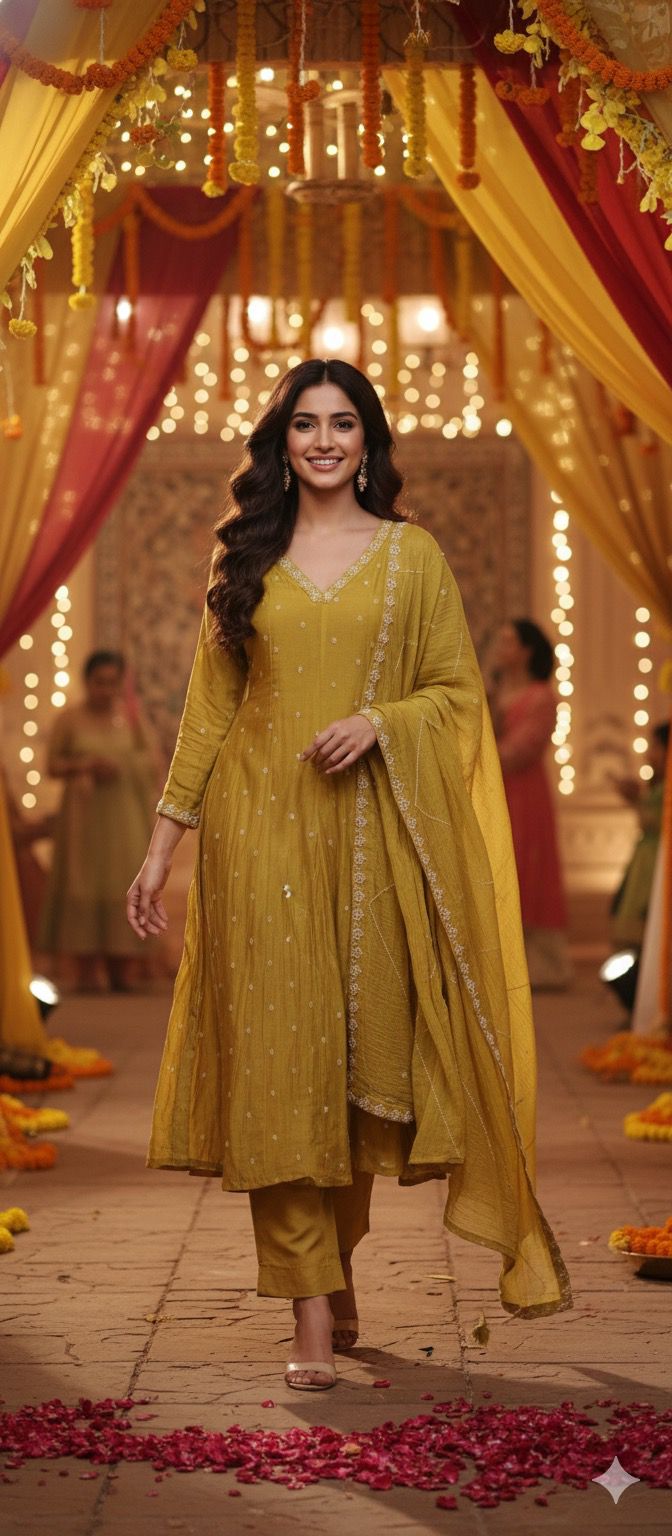 Complete Cut Dana Pearl Work Sober A-Line Panel Anarkali Full Suit Set In Mul Chanderi Fabric- 11672