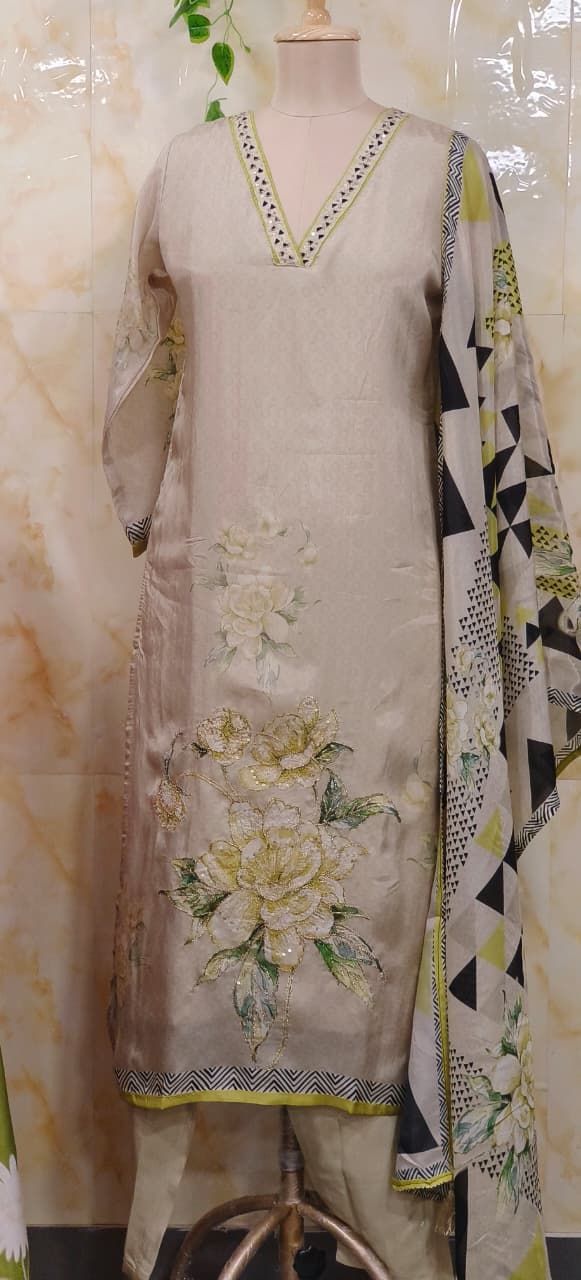 Soft Look Very Decent Digital Floral Printed  Full Suit Set With Dupatta In Silk Fabric- 11705