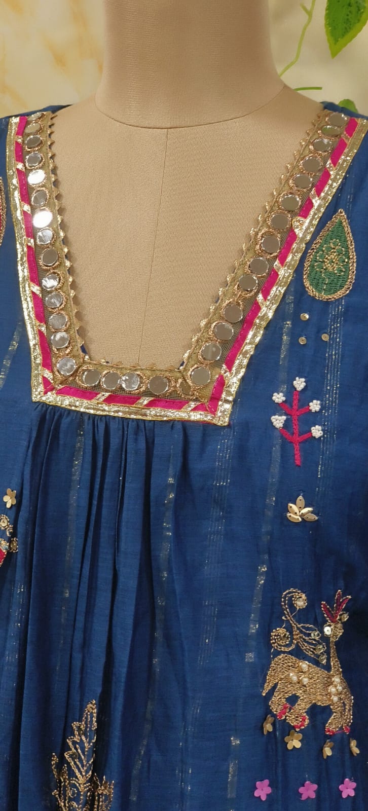 Beautiful Real Mirror V-Neck Embroidered Full Suit Set With Dupatta In Mul Chanderi Fabric- 10795, 10796