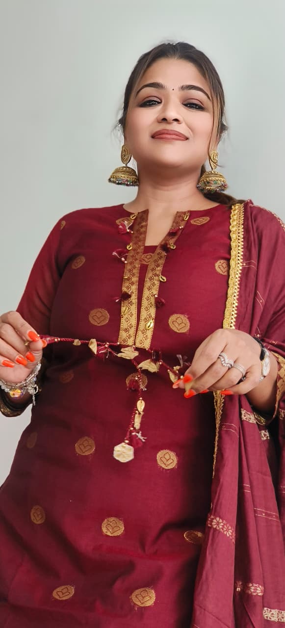 Pure Chanderi Golden Touch Front Tasseled Full Suit Set With Crush Bottom and Dupatta