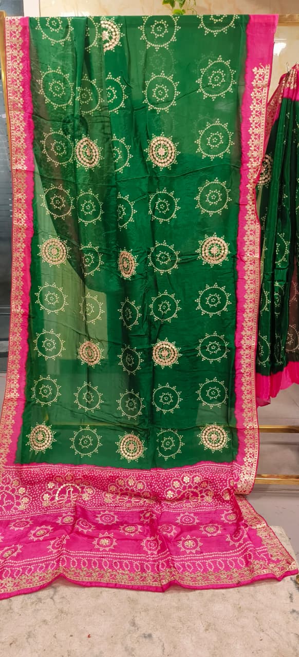 Vibrant Combo Gotta Work Round Bandhej Print Saree With Unstitched Blouse