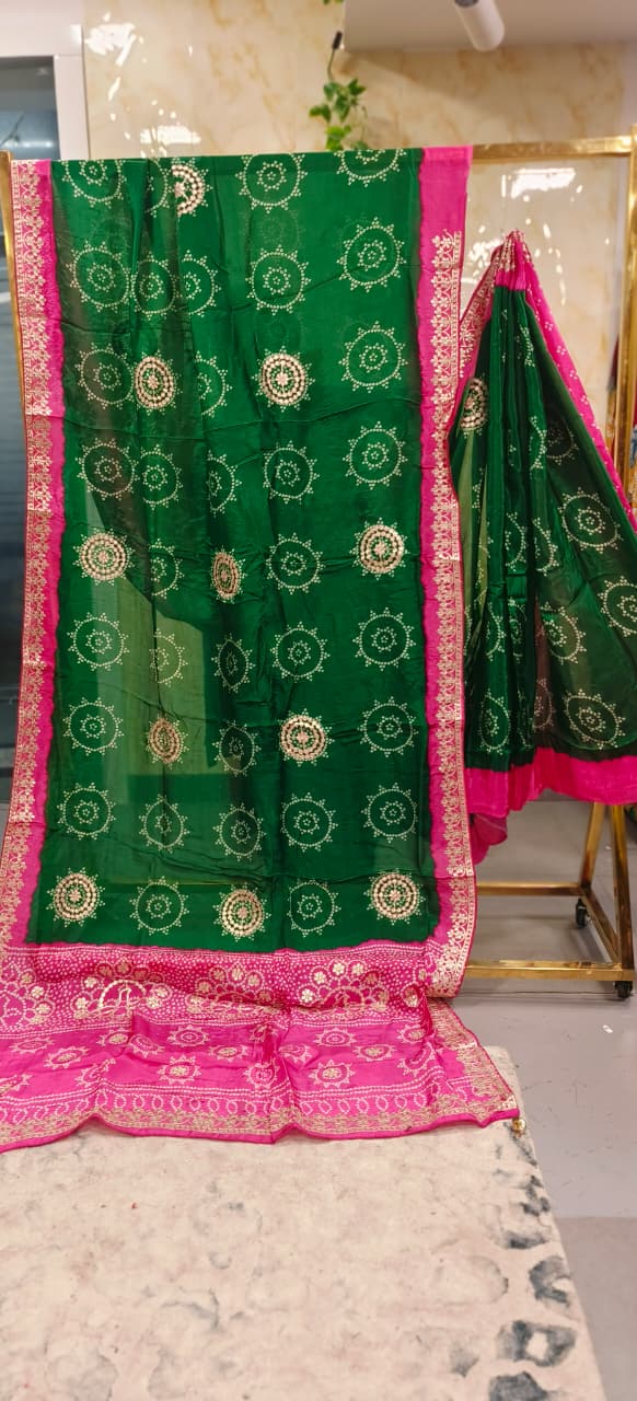 Vibrant Combo Gotta Work Round Bandhej Print Saree With Unstitched Blouse