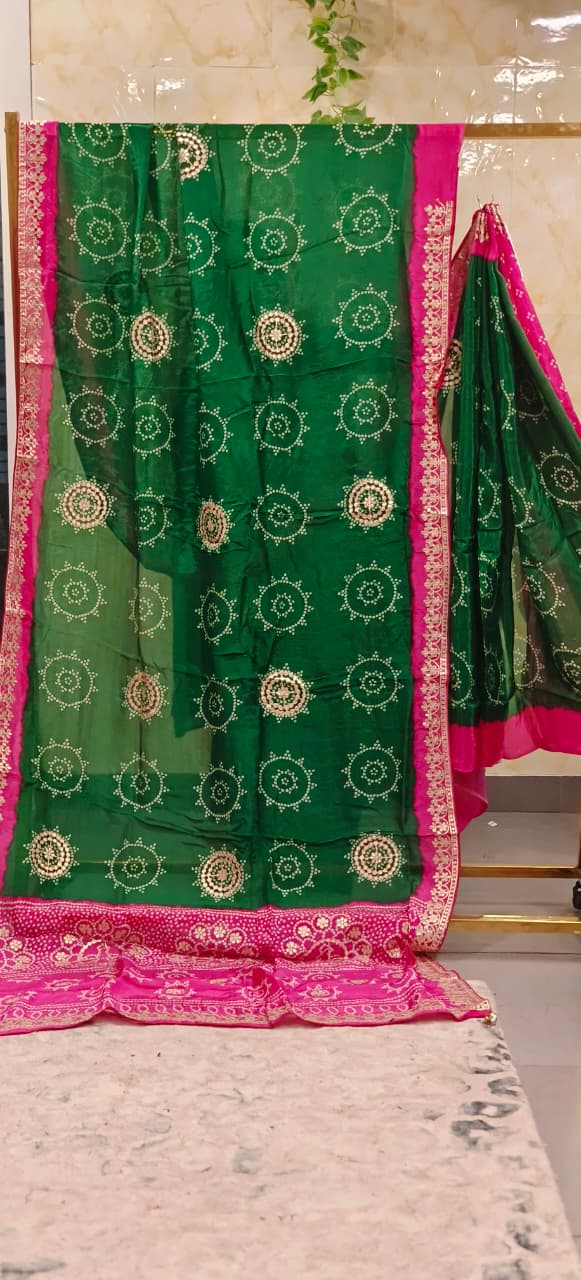 Vibrant Combo Gotta Work Round Bandhej Print Saree With Unstitched Blouse